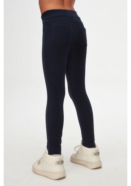 Açık Lacivert Kız Çocuk Cepli Fitilli Kadife Tayt indirimleri