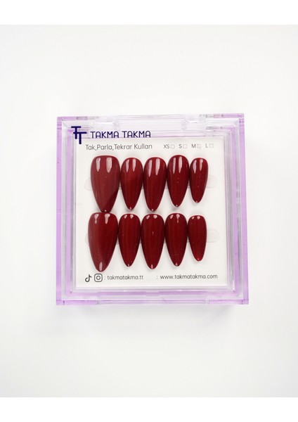 15'li Bordo Uzun Badem UBD1544 Tekrar Kullanılabilir El Yapımı Protez Takma Tırnak - Bordo-L fiyatları