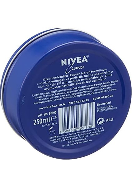 Nıvea Creme Nemlendirici Bakım Kremi 250 Ml,eucerit, El,yüz,vücut Için,paraben Içermez, Tüm Cilt Tipleri, fiyatları