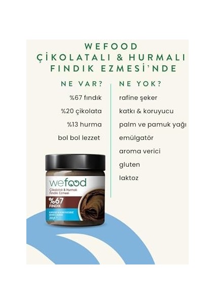 Wefood Fındık Ezmesi Çikolatalı Hurmalı - 200 gr fiyatları