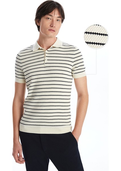 Yeni Sezon Polo Yaka Kısa Kollu Çizgili Erkek Triko Kazak