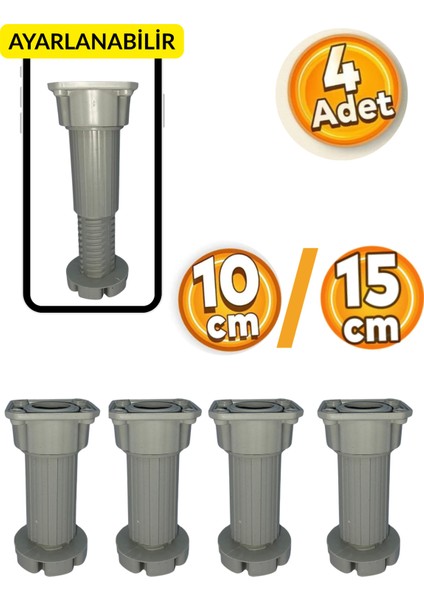 10-15CM Ayarlı Mobilya Ayağı | Baza, Mutfak Banyo Dolabı, Koltuk/kanepe Yüksek Ayak