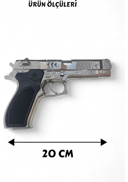 Gri Metal Silah 20 cm Mantar Kapsül Atan Tabanca 144 Adet Kapsül Hediyeli fırsatları