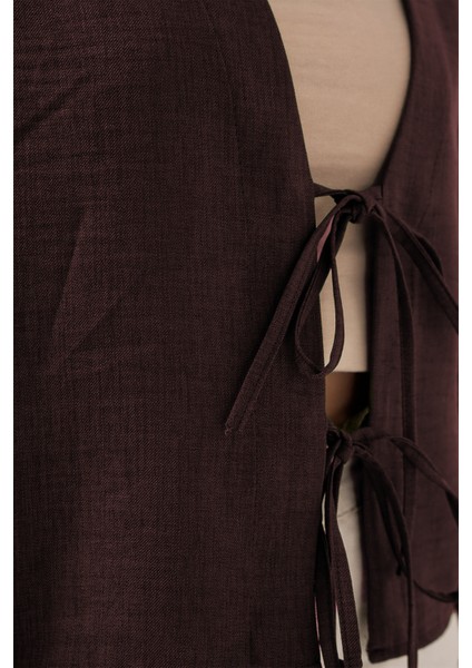 Önü Bağlamalı Keten Kimono 960 - Kahverengi fiyatları