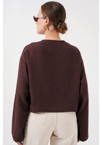 Önü Bağlamalı Keten Kimono 960 - Kahverengi modelleri