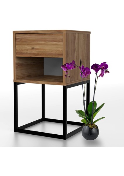 KMD106-CEVIZ Metal Ayaklı Komodin