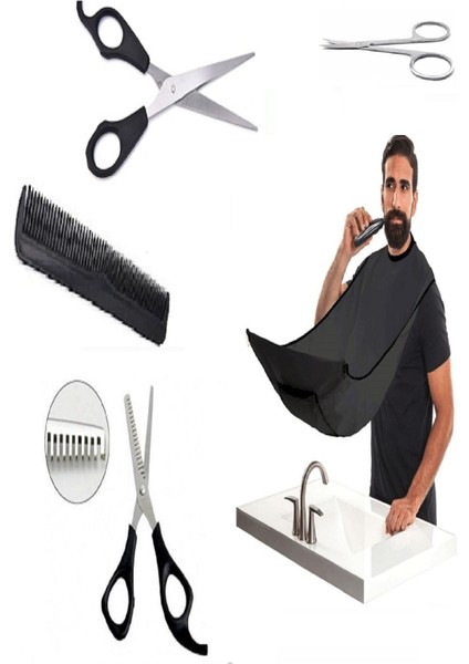 6 Parça Full Berber Seti - Makas -Tarak - Önlük - Kaş Makası - Cımbız Özel Set