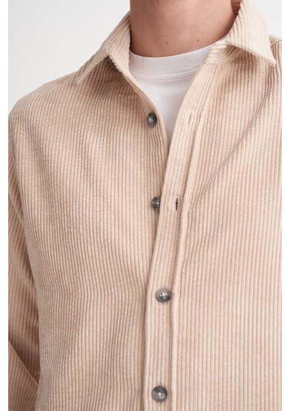 Caz 23035 Kalın Fitil Erkek Kadife Gömlek Bej modelleri