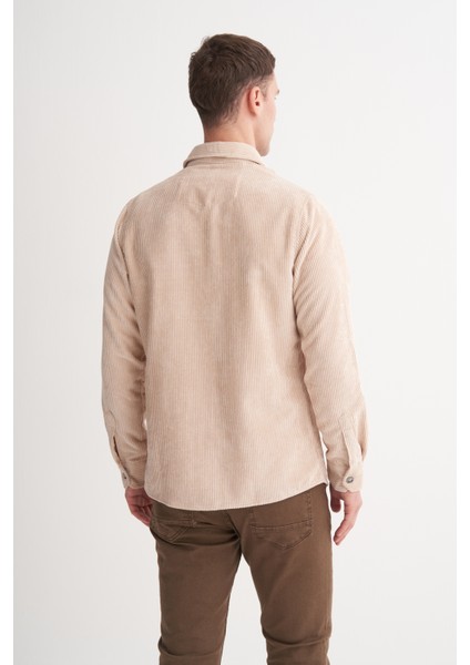 Caz 23035 Kalın Fitil Erkek Kadife Gömlek Bej fırsatları