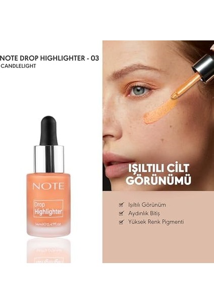 Note Drop Highlighter 03 Candlelight Işıltılı Likit Aydınlatıcı