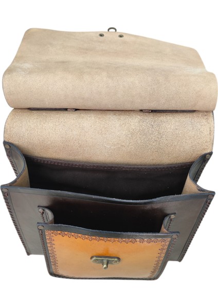 El Yapımı Hakiki Deri Dal Desenli Kadın Sırt Çantası - Vintage Tarz Laptop ve Iş Çantası - Kahverengi Rustik El Işçiliği Geniş Hacimli Model modelleri