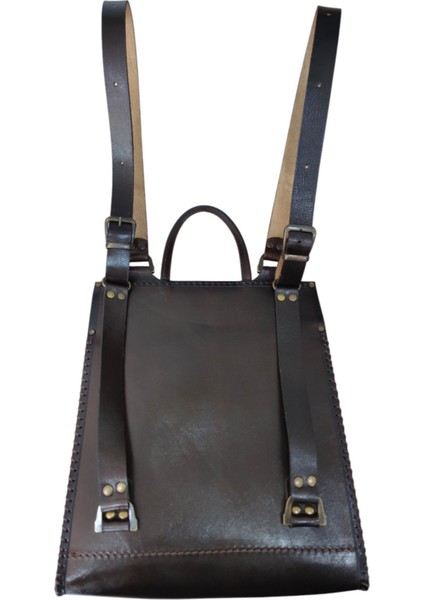 El Yapımı Hakiki Deri Dal Desenli Kadın Sırt Çantası - Vintage Tarz Laptop ve Iş Çantası - Kahverengi Rustik El Işçiliği Geniş Hacimli Model