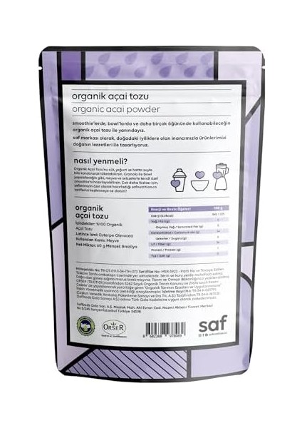 Saf Organik Acai Tozu 60 gr