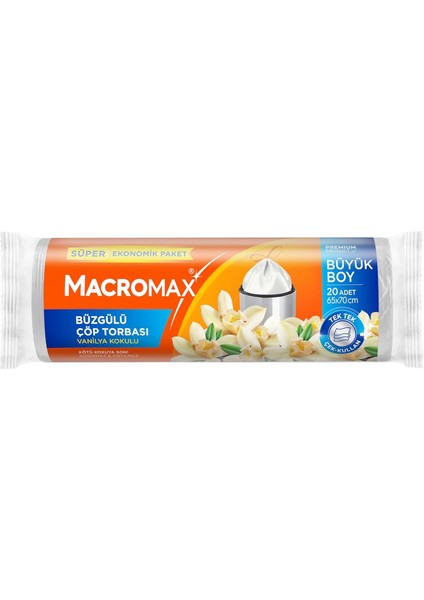 Macromax Büzgülü Çöp Torbası Büyük Boy (65X70CM) Vanilya Kokulu 20 Adet Süper Ekonomik Paket fiyatları