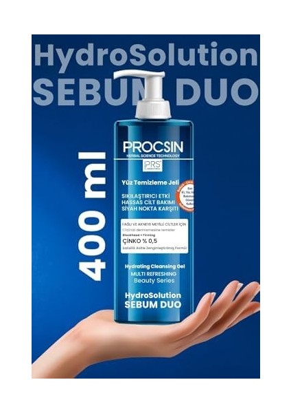 Procsın Hydro Solution Akne Karşıtı & Yağ Dengeleyici Yüz Temizleme Jeli, Çinko & Salisilik Asit, Derinlemesine Temizlik & Sebum Kontrolü, 400 ml fiyatları