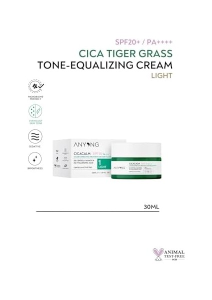 Anyong Cica Tiger Grass Ton Eşitleyici ve Kızarıklık Karşıtı Krem Light 20 Spf 30 ml Açık Cilt Tonları fiyatları