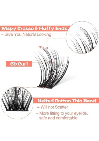 Aputue Kirpik Kümeleri, 48 Adet 8-16MM Uzunluğunda Kirpik Uzantıları, Dıy Bireysel Kirpik Uzantıları, Doğal Görünümlü Kabarık Kirpik Kümeleri, Günlük Makyaj ve Sahne Makyajı Için Kedi Gözü Kirpikler