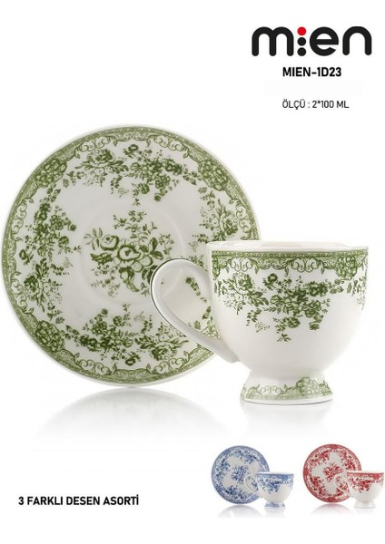 2’li Porselen Kahve Fincan Takımı – 100 ml (3 Farklı Renk Seçeneği)