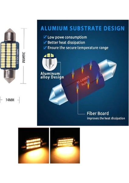 1xadet Sofit Warm Whıte 36MM LED Ampul 30 LED Sıcak Beyaz