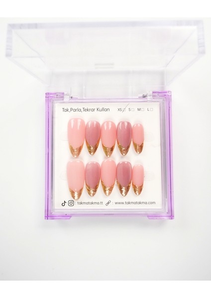 15'li Ten Rengi Uzun Badem UBD1554 Tekrar Kullanılabilir El Yapımı Protez Takma Tırnak - Ten Rengi-S modelleri