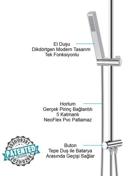 | Valtemo Full Krom Tepe Duş Seti - Kare Dikdörtgen Tasarım - Modern Görünüm modelleri