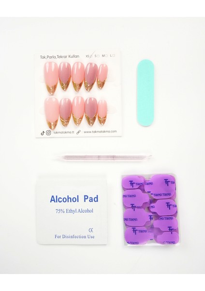 15'li Ten Rengi Uzun Badem UBD1554 Tekrar Kullanılabilir El Yapımı Protez Takma Tırnak - Ten Rengi-L fırsatları