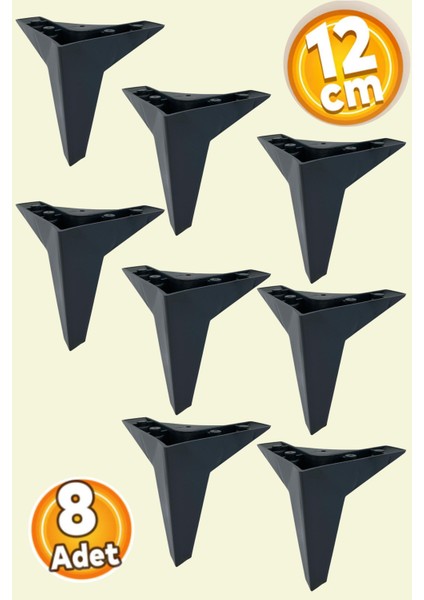 Kanepe Mobilya Koltuk Tv Ünitesi Ayağı 12 Cm Siyah Plastik Yükseltici Ayak Ayakları - SİYAH - 8Lİ