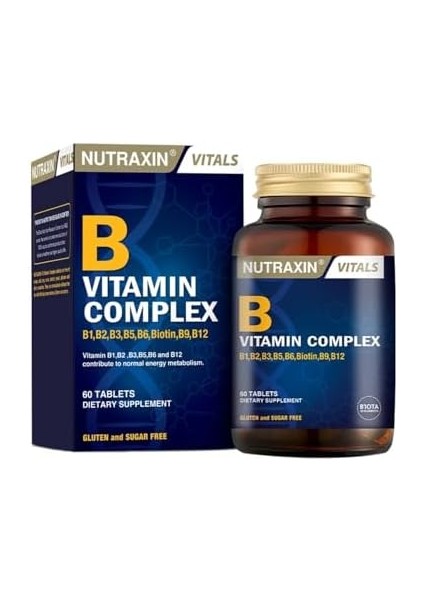 Nutraxin B Vitamin Complex – 10 Farklı B Vitamini Içerikli Takviye – 60 Tablet – Enerji, Sinir Sistemi ve Cilt Sağlığı Için Destek fiyatları