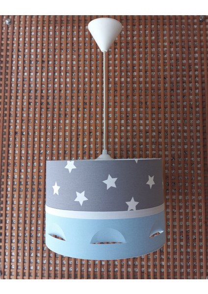 Gri Yıldızlı Mavi Motifli 2.li Set M-0400 Kumaş Kaplama Genç ve Çocuk Odası Avize ve Abajur Takımı fiyatları