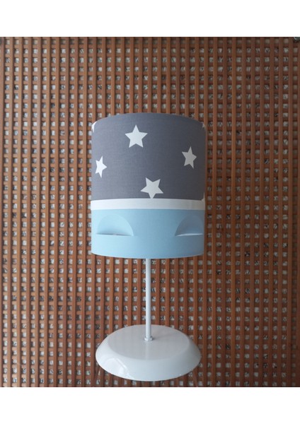 Gri Yıldızlı Mavi Motifli 2.li Set M-0400 Kumaş Kaplama Genç ve Çocuk Odası Avize ve Abajur Takımı modelleri