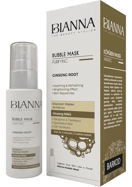 Bianna Köpüren Maske Bubble Mask Ginseng Özlü ve Yatıştırıcı Köpüren Maske - 75 ml modelleri