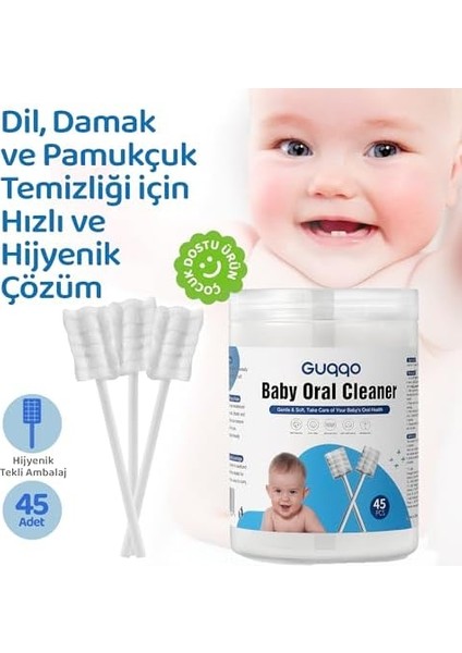 Guqqo Bebek Agız Temizleme Çubuğu, 45 Adet, Yenidoğan Dil Temizleyici, Bebek Diş Fırçası fiyatları