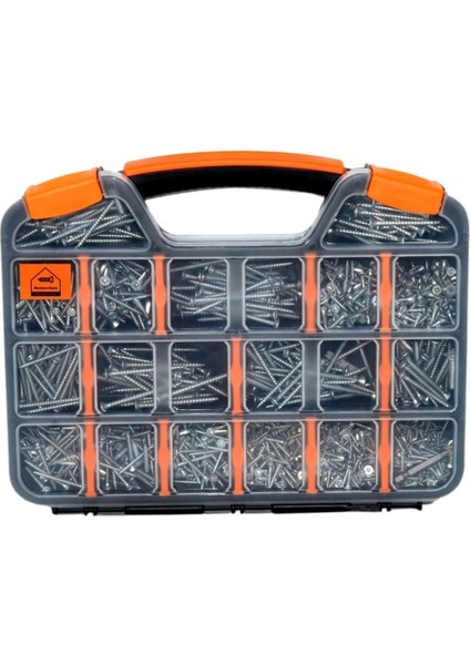 1231 Parça 16 Çeşit Vida Seti, Matkap Ucu- Büyük Sunta Vidası Seti-Vida Organizer Çantası