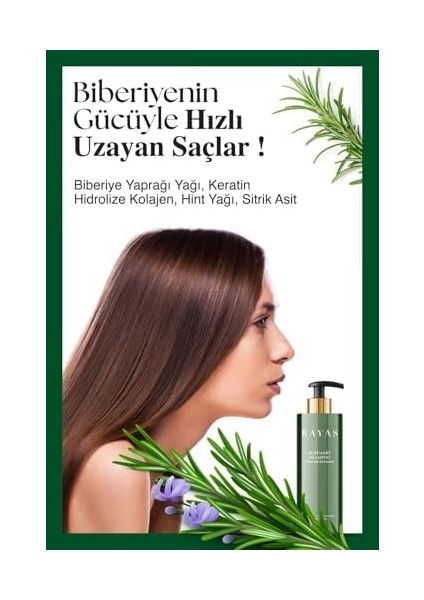 Rayas Biberiye Şampuanı Dökülme Karşıtı ve Hızlı Uzamaya Yardımcı Keratin ve Kolajen Özlü 250 ml