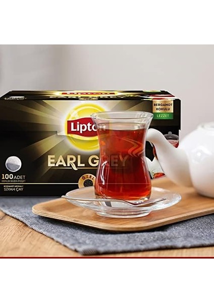 Lipton Earl Grey Demlik Süzen Poşet Bergamot Aramolı Siyah Çay 100'LÜ Paket