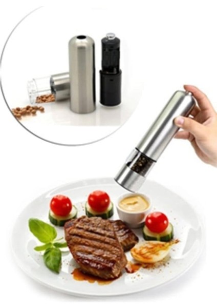 Gümüş Öğütücü Değirmen Pilli Işıklı