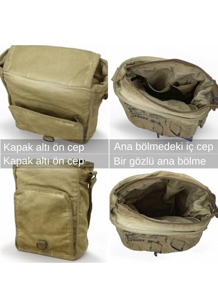 Old Cargo 8184 Salaş Kanvas Omuz Postacı Laptop Okul Seyahat Günlük Pamuklu Çanta (Açık Camel) modelleri