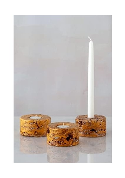 Traverten Mermer Şamdan Mumluk 3lü Set modelleri