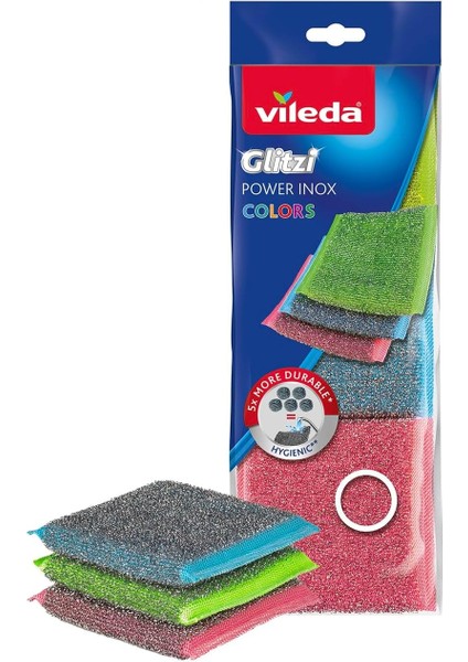 Vileda Glitzi 3 Lü Power Inox Colors Çelik Bulaşık Süngeri