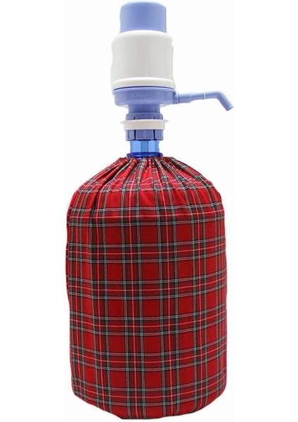 Çizgikare Kırmızı Küçük Ekoseli Damacana Kılıfı