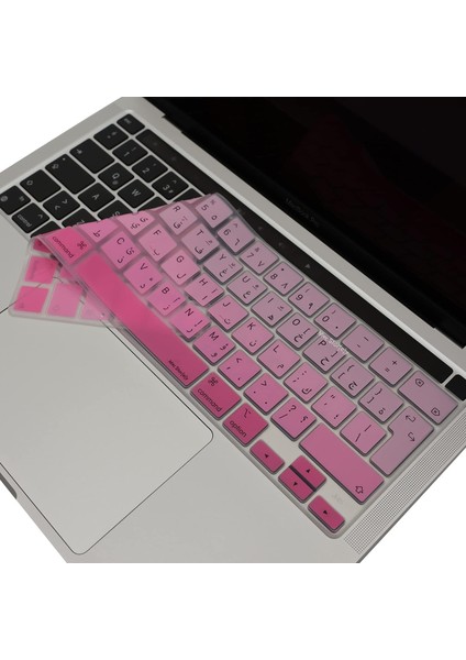 MacBook Klavye Koruyucu Kılıf Arapça Baskılı Uk-Ters L Enter Tipi Touchbar Pro 13-16 Inç A2251 A2289 A2338 A2141 Uyumlu, Ultra Ince Silikon Klavye Filmi Pembe