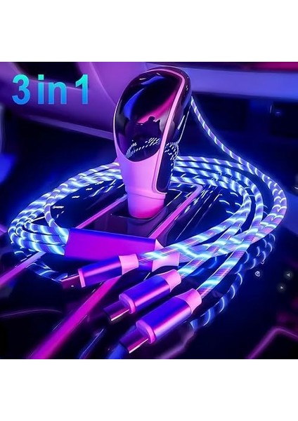 1 Arada Rgb Işıklı Şarj Kablosu — Uyumlu, Type-C ve Micro USB Bağlantılı — Çoklu Cihaz Şarj Kablosu, 1.2 Metre, LED Işıklı, Estetik ve Pratik Kullanım fiyatları