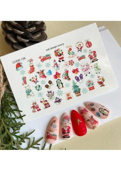 Yeni Yıl Desenli Tırnak Dövmesi Tattoo Nail Art Sticker SCANM30