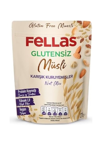 Fellas Glutensiz Müsli, Karışık Kuruyemişli, 270GR fiyatları
