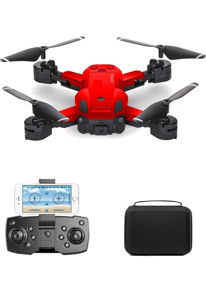 Drone 720P Hd Kameralı Drone Katlanabilir Taşıma Çantalı 4 Pervaneli Havada Sabit Kalma Özellikli (Kırmızı)