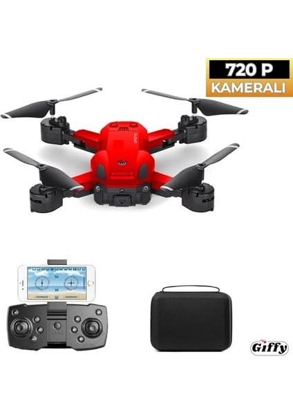 Drone 720P Hd Kameralı Drone Katlanabilir Taşıma Çantalı 4 Pervaneli Havada Sabit Kalma Özellikli (Kırmızı) fiyatları