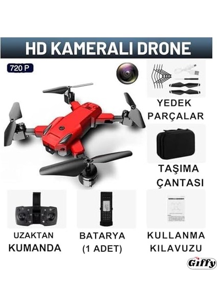 Drone 720P Hd Kameralı Drone Katlanabilir Taşıma Çantalı 4 Pervaneli Havada Sabit Kalma Özellikli (Kırmızı) modelleri