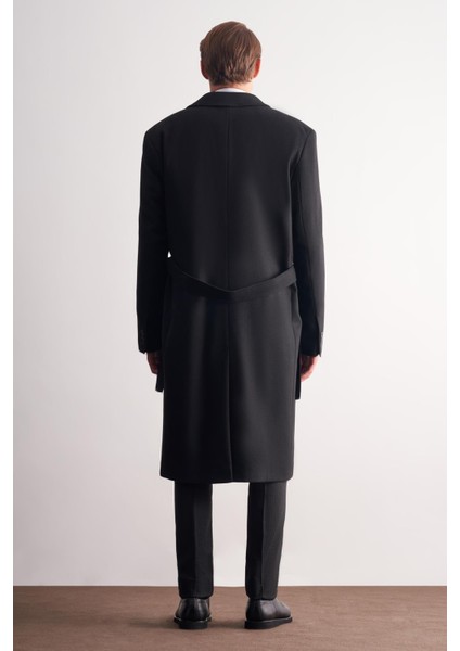 Siyah 115 cm Kaşe Polo Yaka Düz Esnek Garnisiz-Biyesiz Comfort Fit Palto 1005245150 indirimleri