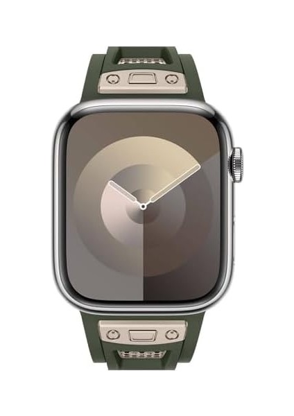 Ile Uyumlu 42MM KRD-117 Hava Alabilen Delikli Metal Süslemeli Desenli Silikon Kordon Titanyum-Yeşil fiyatları