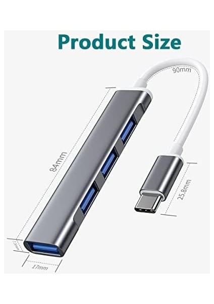 Teryeefi 4'ü 1 Arada USB C Adaptörü, 4 USB 3.0 Bağlantı Noktası, MacBook Air M1 2018-2022 MacBook Pro M1 2016-2022, iPad Pro, Xps, Pixelbook ve Daha Fazlası Için USB Tip C Adaptör modelleri
